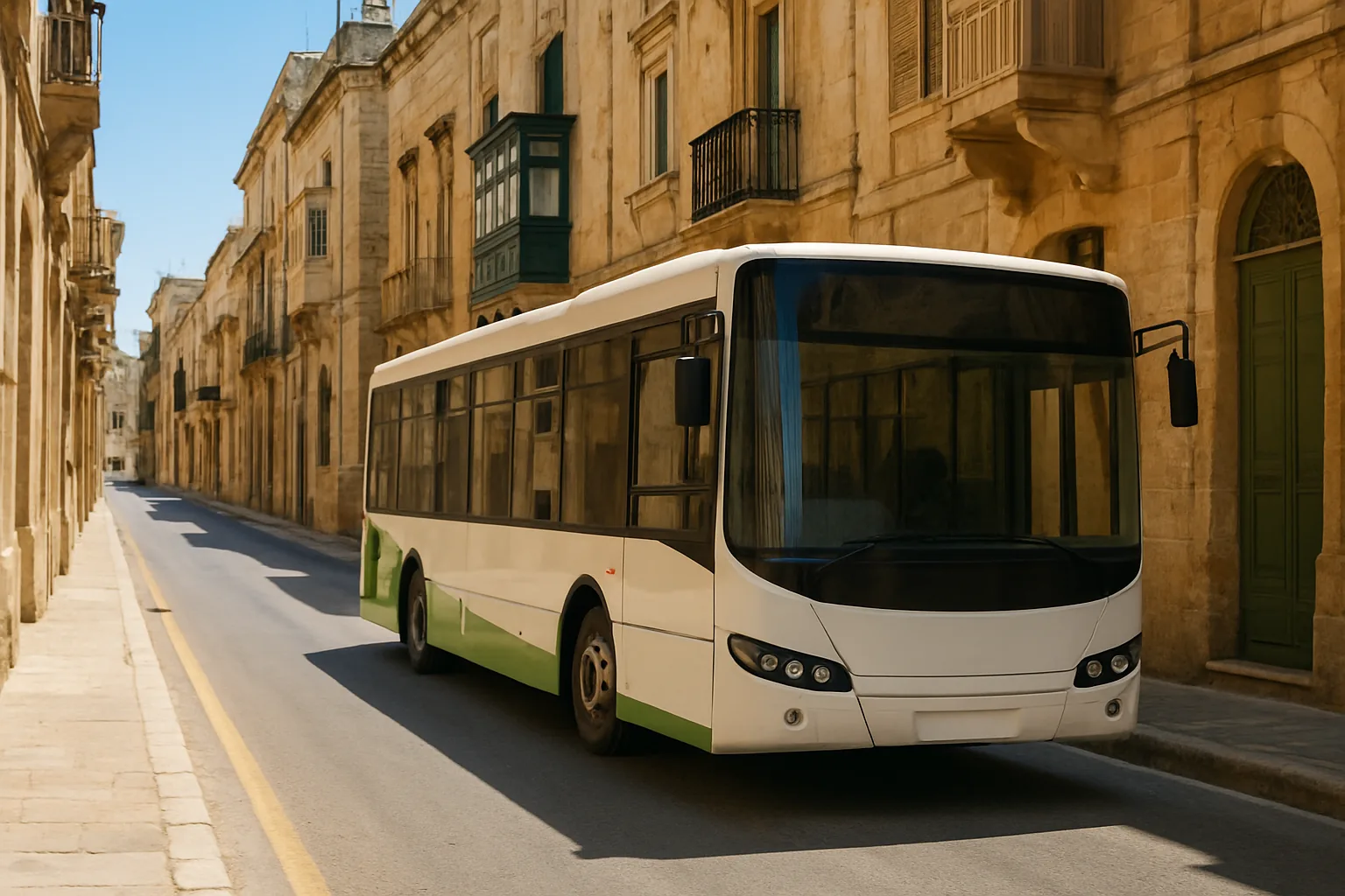 Bus Malta Public Transport aux couleurs Tallinja dans une rue de Malte
